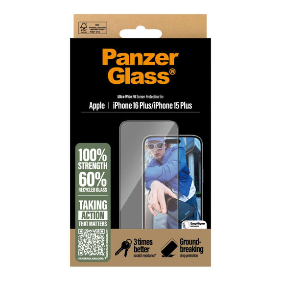 Sticlă securizată UWF cu aplicator pentru iPhone 16 Plus/15 Plus, Negru, PanzerGlass