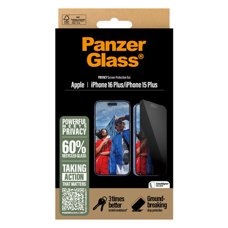 PanzerGlass - Geam Securizat UWF Privacy cu aplicatorul pentru iPhone 16 Plus, negru