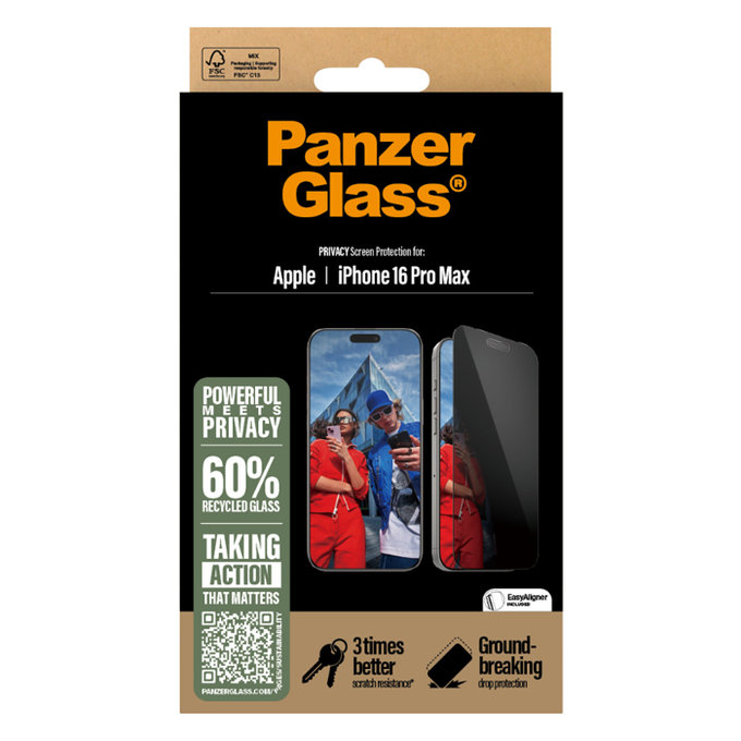 PanzerGlass - Geam Securizat UWF Privacy cu aplicatorul pentru iPhone 16 Pro Max, negru