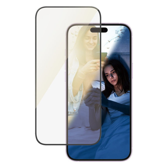 Sticlă securizată UWF Eyecare cu aplicator pentru iPhone 16 Plus/15 Plus, Negru, PanzerGlass