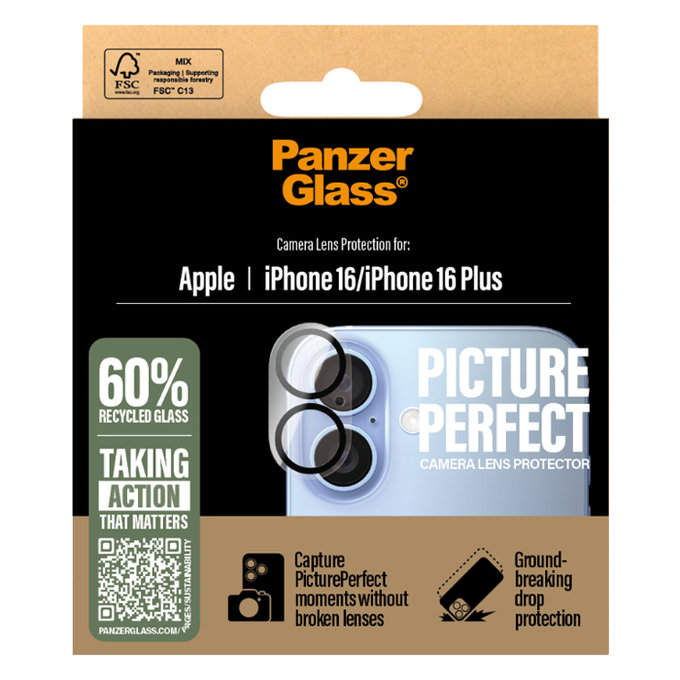 PanzerGlass - Capac de protecție & obiectivul camerei PicturePerfect pentru iPhone 16 & 16 Plus, transparent