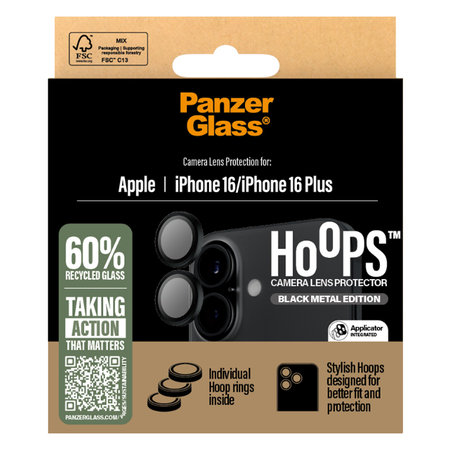 PanzerGlass - Capac de protecție & obiectivul camerei Hoops pentru iPhone 16 & 16 Plus, negru