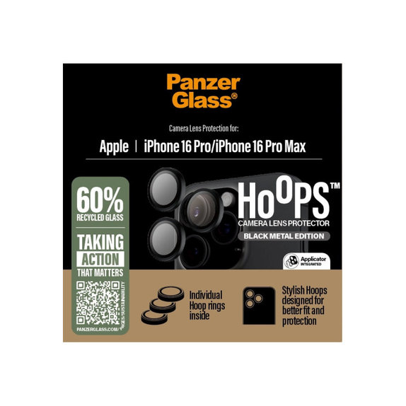 Protecție lentilă Hoops pentru iPhone 16 Pro Max/16 Pro, Negru, PanzerGlass