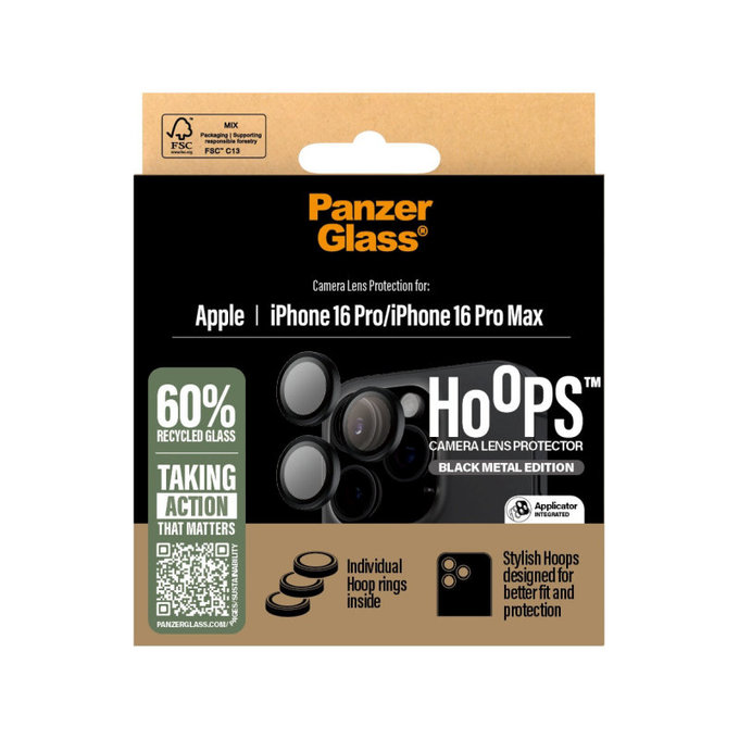 Protecție lentilă Hoops pentru iPhone 16 Pro Max/16 Pro, Negru, PanzerGlass