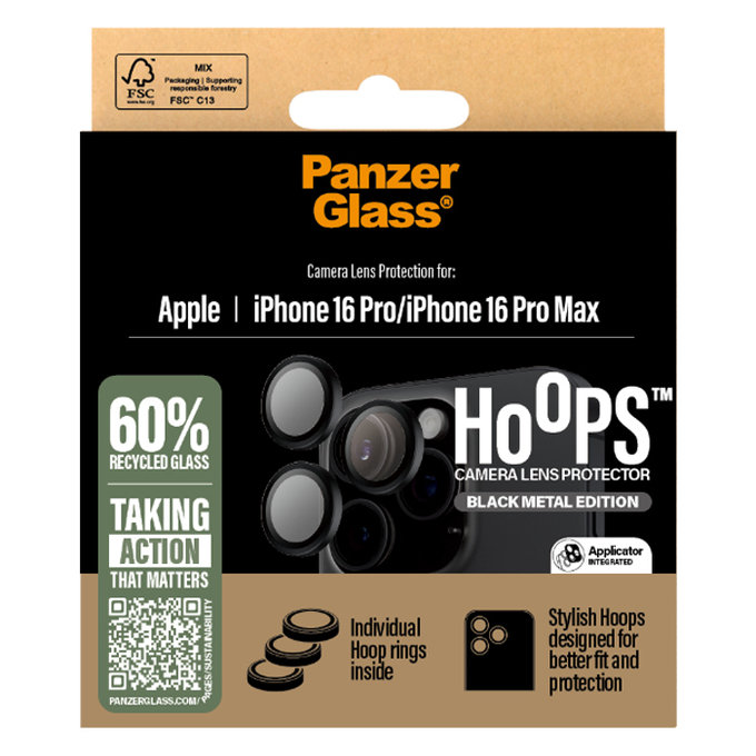 PanzerGlass - Capac de protecție & obiectivul camerei Hoops pentru iPhone 16 Pro & 16 Pro Max, negru