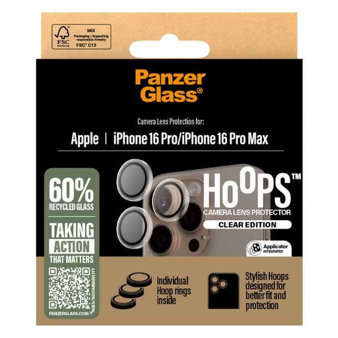 PanzerGlass - Capac de protecție & obiectivul camerei Hoops pentru iPhone 16 Pro & 16 Pro Max, transparent