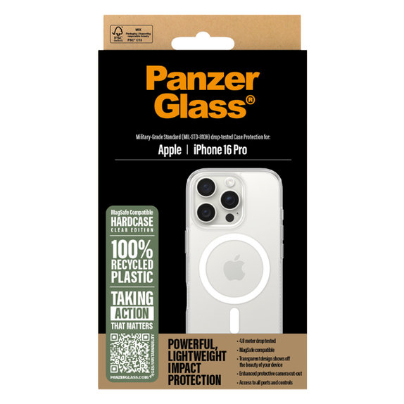 PanzerGlass - Caz HardCase s MagSafe pentru iPhone 16 Pro, transparent