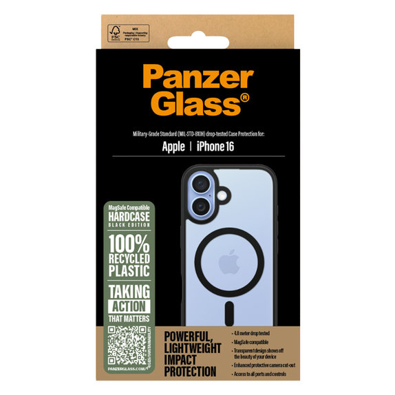 PanzerGlass - Caz HardCase s MagSafe pentru iPhone 16, negru
