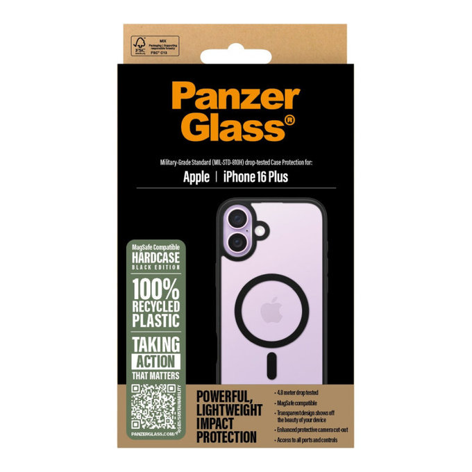 Caz HardCase cu MagSafe pentru iPhone 16 Plus, negru, PanzerGlass