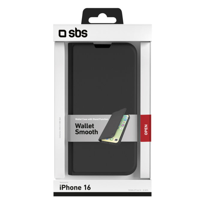 SBS - Caz Book Wallet Smooth pentru iPhone 16, negru