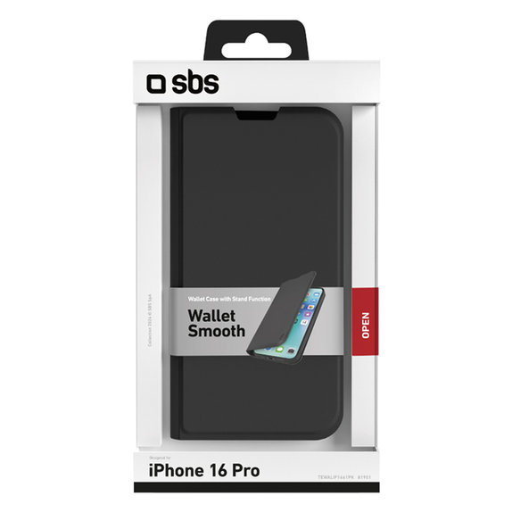 SBS - Caz Book Wallet Smooth pentru iPhone 16 Pro, negru