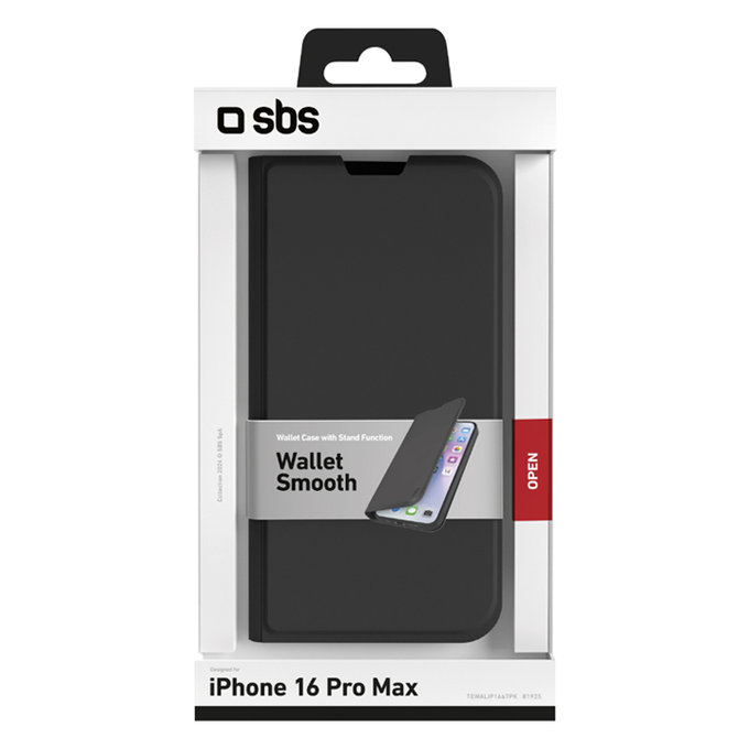 SBS - Caz Book Wallet Smooth pentru iPhone 16 Pro Max, negru