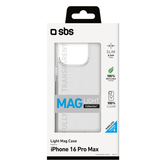SBS - Caz Light Mag s MagSafe pentru iPhone 16 Pro Max, transparent