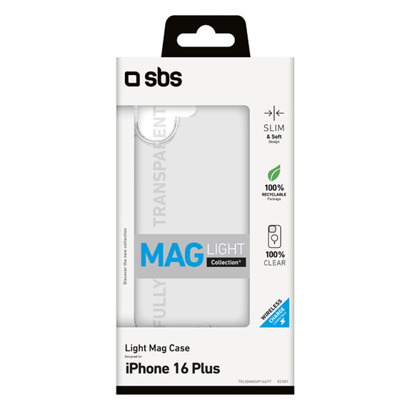 SBS - Caz Light Mag s MagSafe pentru iPhone 16 Plus, transparent