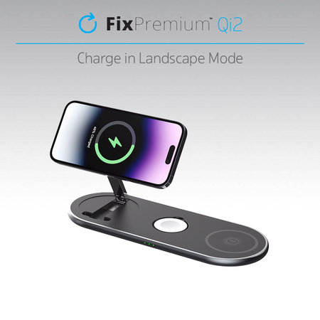 FixPremium - Stand de încărcare cu Qi2 pentru iPhone, Apple Watch & AirPods, negru