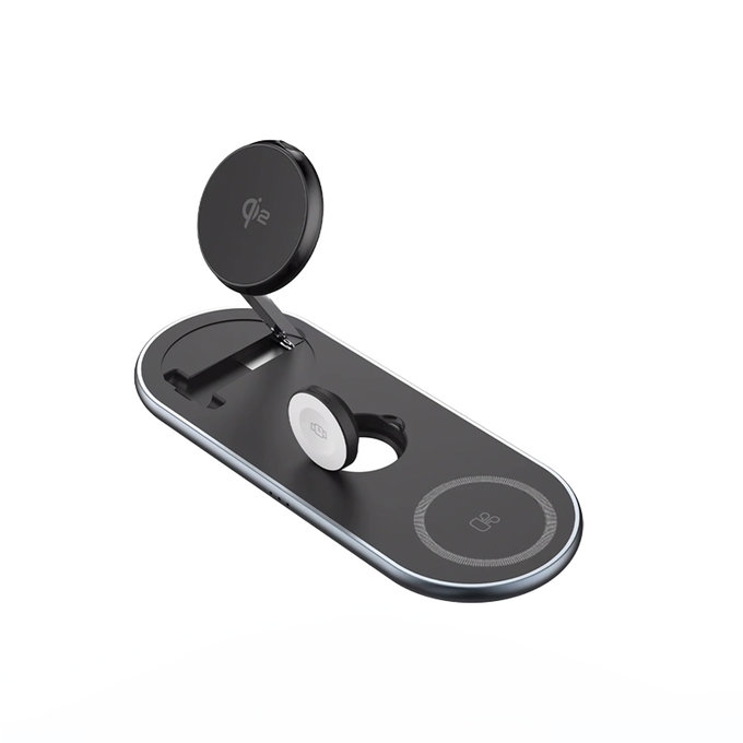 FixPremium - Stand de încărcare cu Qi2 pentru iPhone, Apple Watch & AirPods, negru