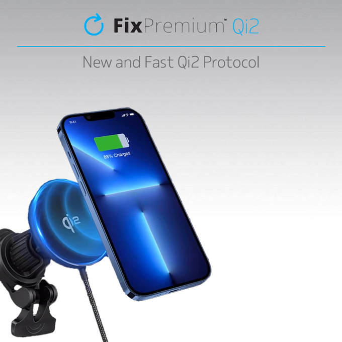 FixPremium - MagSafe Încărcător auto cu Qi2, negru
