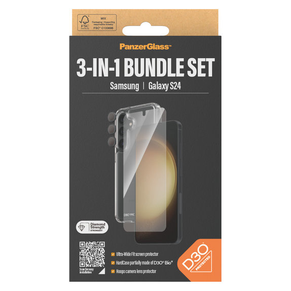 Bundle Hoops + Sticlă securizată UWF + Hard Case D3O pentru Samsung Galaxy S24, PanzerGlass