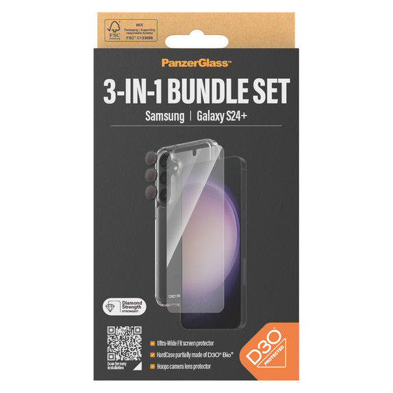 Bundle Hoops + Sticlă securizată UWF + Hard Case D3O pentru Samsung Galaxy S24+, PanzerGlass