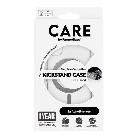 Husă Kickstand cu MagSafe pentru iPhone 16, Argintiu, CARE