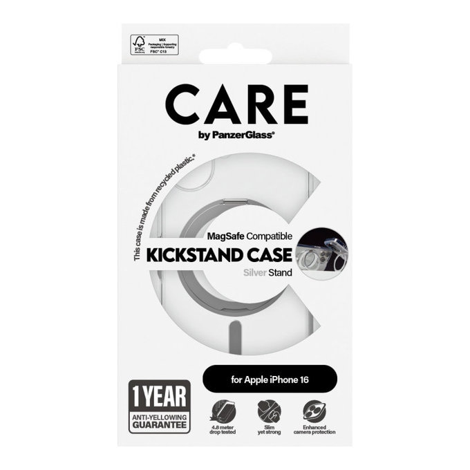 Husă Kickstand cu MagSafe pentru iPhone 16, Argintiu, CARE
