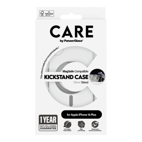Husă Kickstand cu MagSafe pentru iPhone 16 Plus, Argintiu, CARE