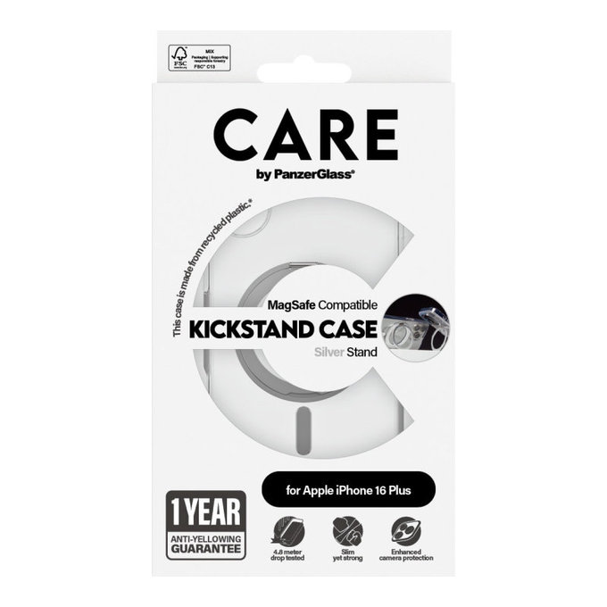 Husă Kickstand cu MagSafe pentru iPhone 16 Plus, Argintiu, CARE