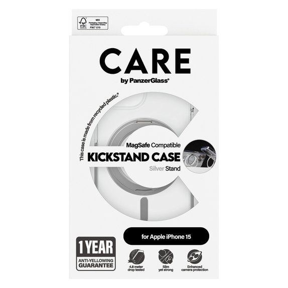 Caz Kickstand cu MagSAFE by PanzerGlass pentru iPhone 15, Argintiu, PanzerGlass