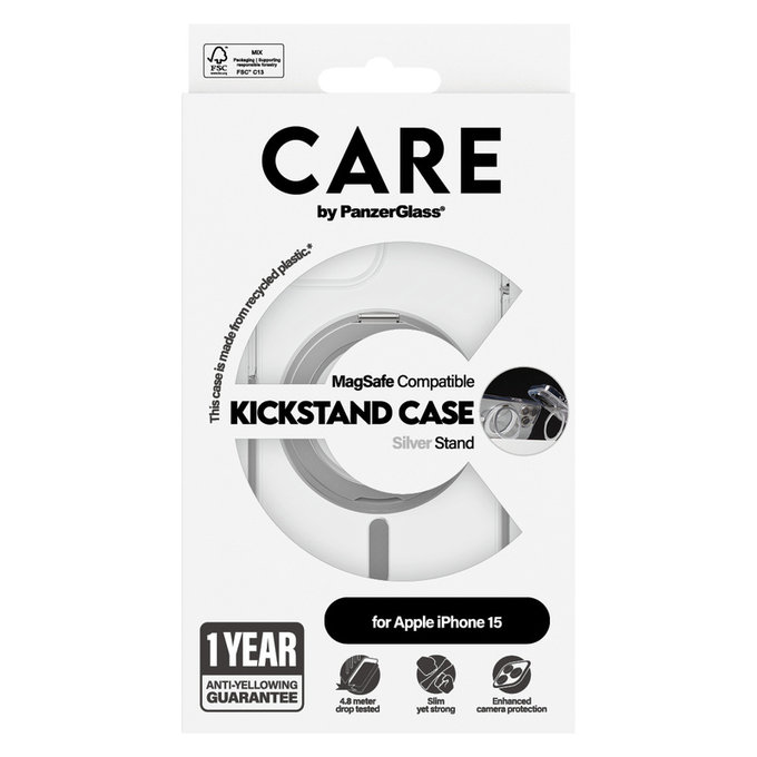 Caz Kickstand cu MagSAFE by PanzerGlass pentru iPhone 15, Argintiu, PanzerGlass