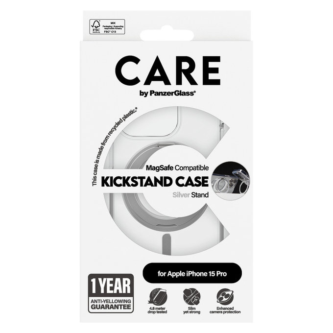 Caz Kickstand cu MagSAFE by PanzerGlass pentru iPhone 15 Pro, Argintiu, PanzerGlass
