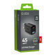 Adaptor de călătorie LCD USB-C, GaN, 45 W PD, negru, SBS