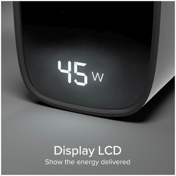 Adaptor de călătorie LCD USB-C, GaN, 45 W PD, negru, SBS