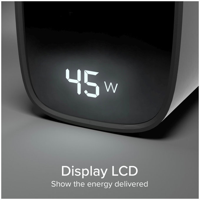 Adaptor de călătorie LCD USB-C, GaN, 45 W PD, negru, SBS