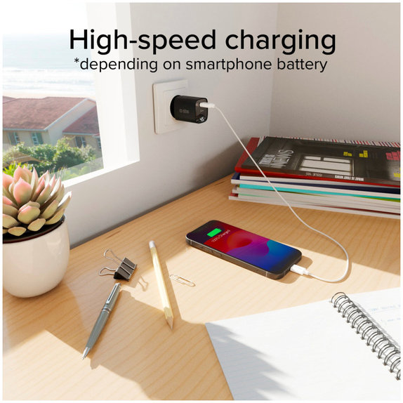 Adaptor de călătorie LCD USB-C, GaN, 45 W PD, negru, SBS
