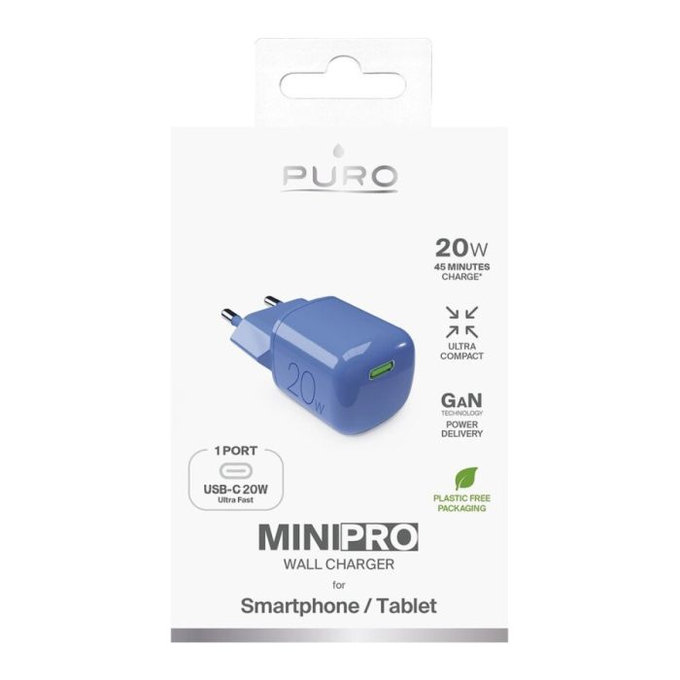 PURO - Adaptor de încărcare MiniPro USB-C, GaN, 20W, blue lagon