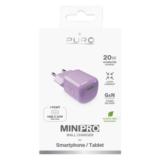 PURO - Adaptor de încărcare MiniPro USB-C, GaN, 20W, coraltastic