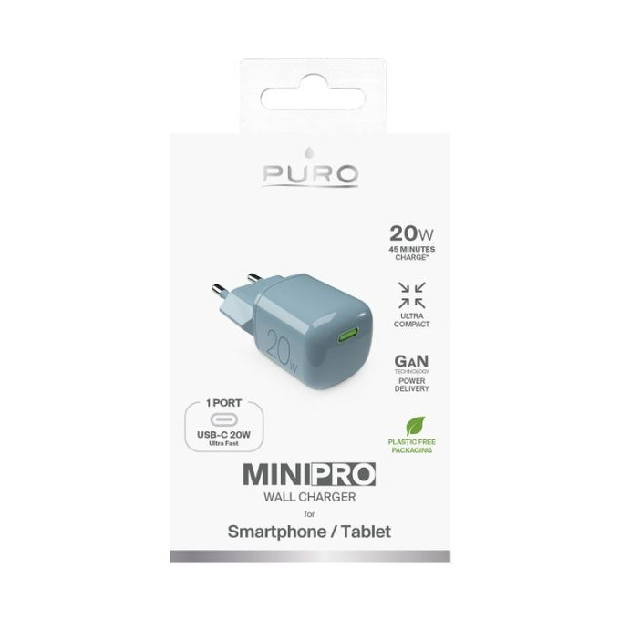 PURO - Adaptor de încărcare MiniPro USB-C, GaN, 20W, island mist
