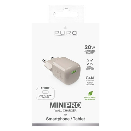 PURO - Adaptor de încărcare MiniPro USB-C, GaN, 20W, sandshell