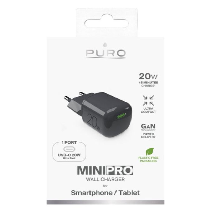 PURO - Adaptor de încărcare MiniPro USB-C, GaN, 20W, black oyster