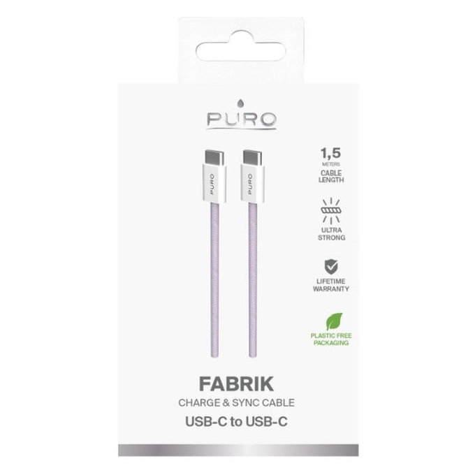 PURO - USB-C Cablu / USB-C, 60W, Fabrik FABK4, 1,5 m, coraltastic