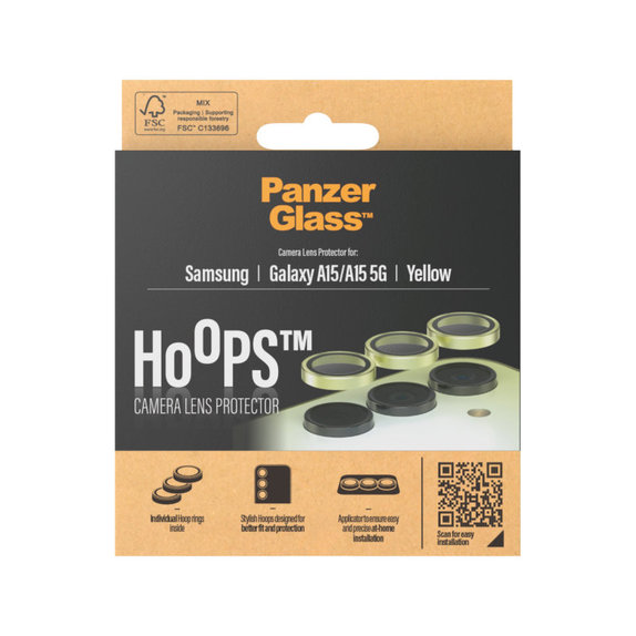 Protecție lentile cameră Hoops pentru Samsung A15/A15 5G, Galben, PanzerGlass