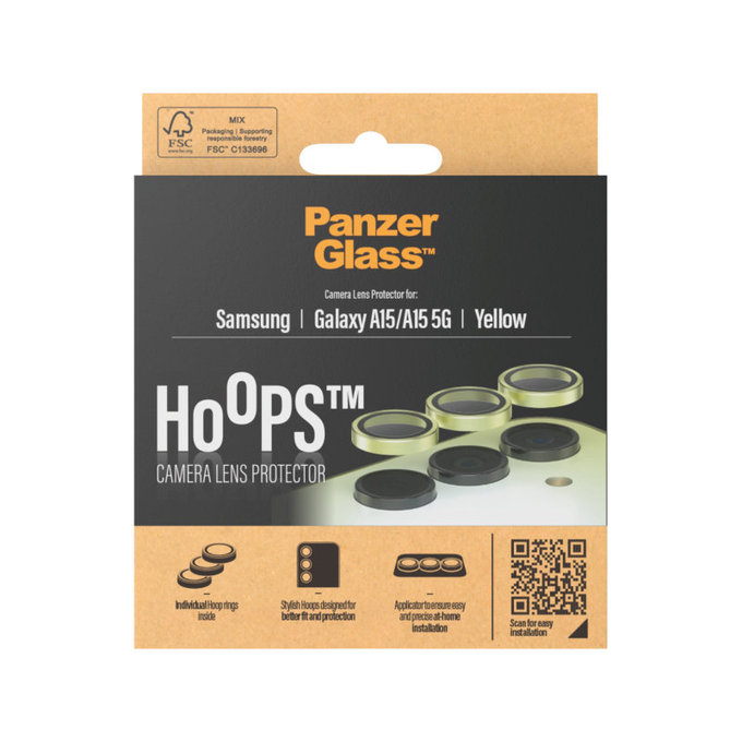 Protecție lentile cameră Hoops pentru Samsung A15/A15 5G, Galben, PanzerGlass