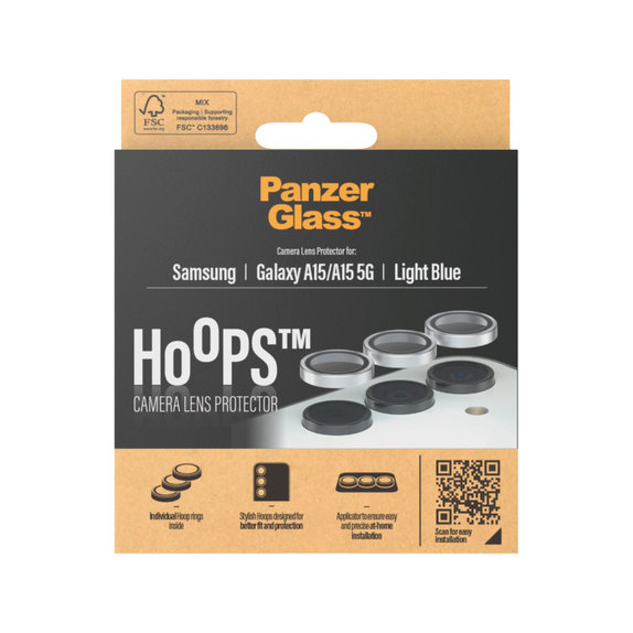Protecție lentile cameră Hoops pentru Samsung A15/A15 5G, Albastru deschis, PanzerGlass