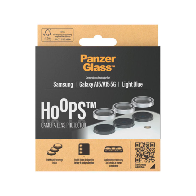 Protecție lentile cameră Hoops pentru Samsung A15/A15 5G, Albastru deschis, PanzerGlass