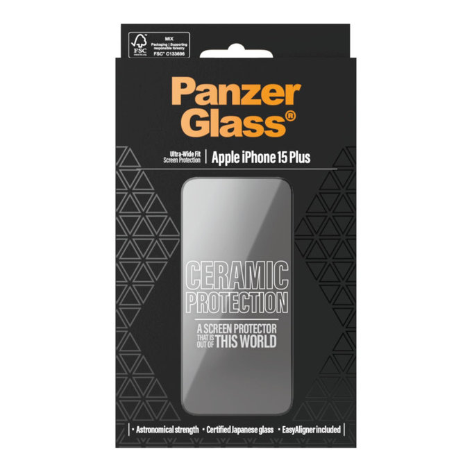 Sticlă securizată UWF Ceramic cu aplicator pentru iPhone 15 Plus, Negru, PanzerGlass