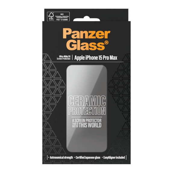 Sticlă securizată UWF Ceramic cu aplicator pentru iPhone 15 Pro Max, Negru, PanzerGlass