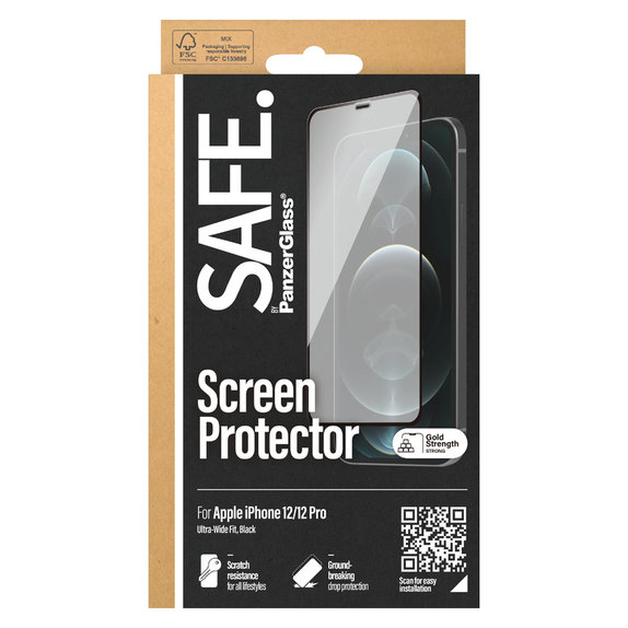 Sticlă securizată Case Friendly pentru iPhone 12 Pro/12, Negru, SAFE by PanzerGlass