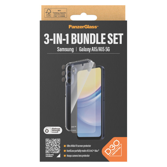 Bundle Hoops + Sticlă securizată UWF + Hard Case D3O pentru Samsung Galaxy A15/A15 5G, PanzerGlass