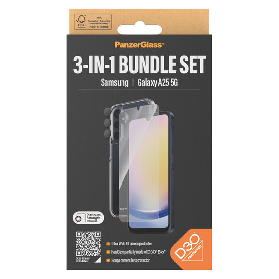 Bundle Hoops + Sticlă securizată UWF + Hard Case D3O pentru Samsung Galaxy A25 5G, Transparent, PanzerGlass