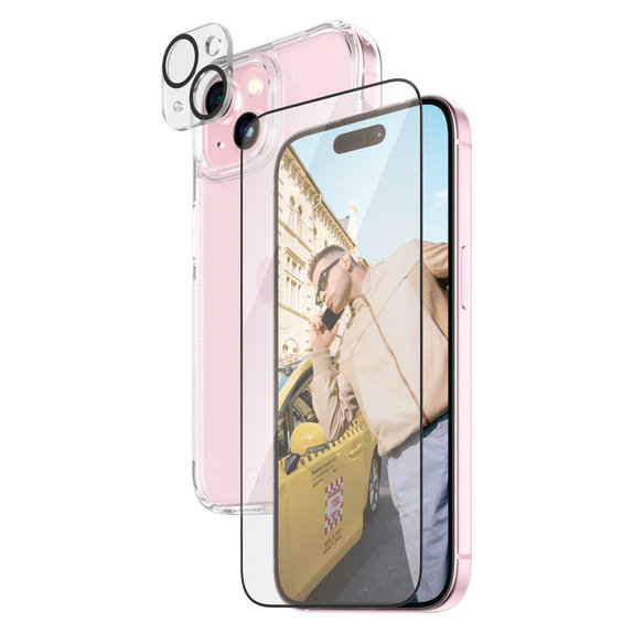 Bundle PicturePerfect + Sticlă securizată UWF + Hard Case D3O pentru iPhone 15, PanzerGlass